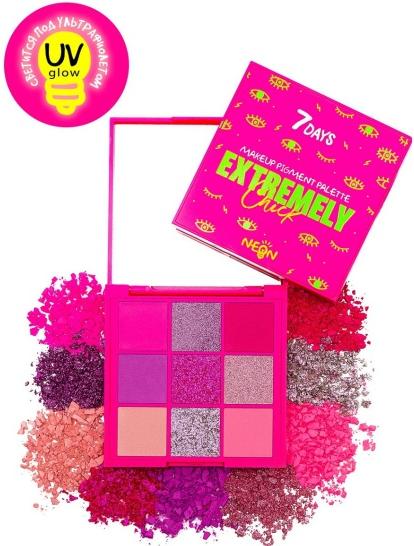 Палетка пигментов для макияжа UVglow Neon Pink Punk Extremely Chick, 9г 7Days
