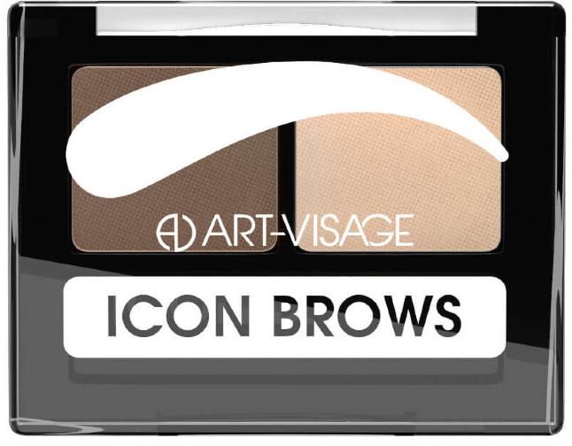 Тени для бровей двойные Icon Brows с кисточкой и пинцетом Art-Visage
