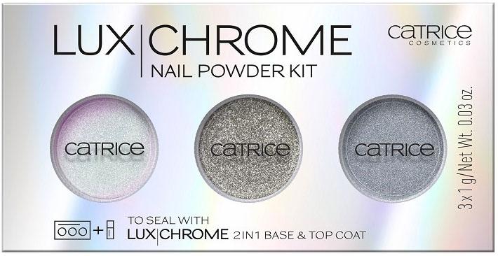 Пудра для ногтей эффектная набор 3 в 1 LuxChrome Nail Powder Kit, 01 Catrice