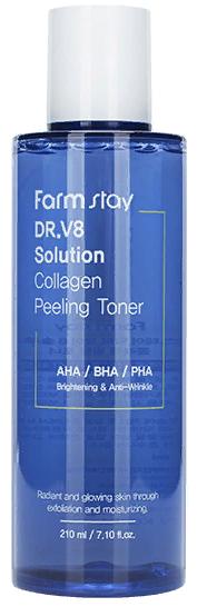 Тонер с коллагеном и AHA/BHA/PHA, DR.V8 Solution Collagen Peeling Toner, 210мл FarmStay