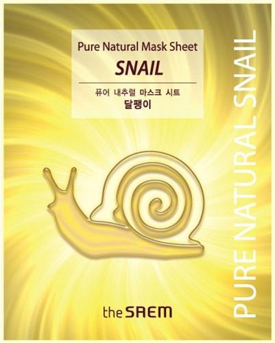 Маска тканевая с муцином улитки Pure Natural  Mask Sheet Snail The Saem