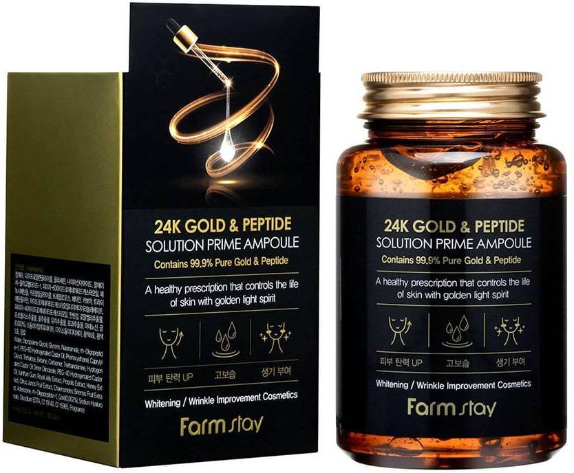 Сыворотка многофункциональная с золотом и пептидами 24K Gold & Peptide Solution Prime Ampoule FarmStay