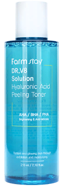 Тонер с гиалуроновой кислотой и AHA/BHA/PHA, DR.V8 Solution Hyaluronic Acid Peeling Toner, 210мл FarmStay