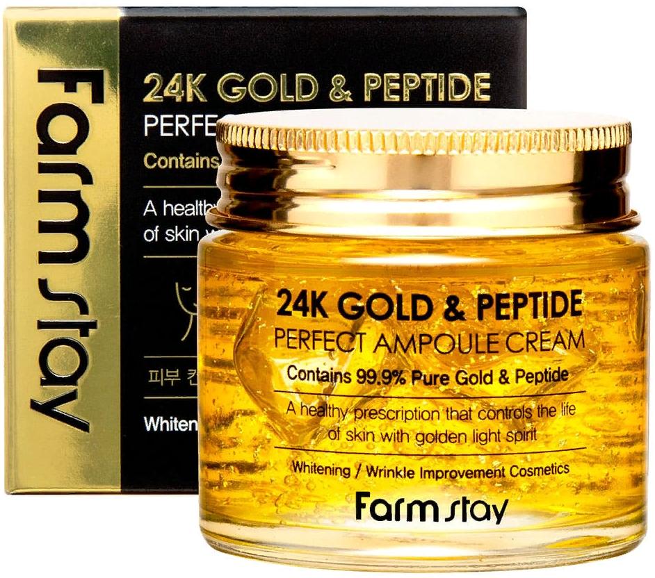 Крем ампульный с золотом и пептидами 24K Gold & Peptide Perfect Ampoule Cream, 80мл FarmStay