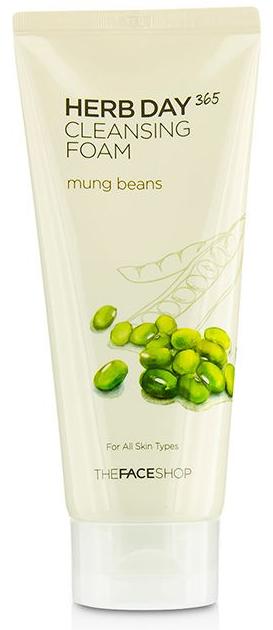 Пенка для умывания успокаивающая с бобами маш Herb Day 365 Cleansing Foam, Mung Beans The Face Shop