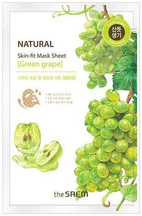 Маска тканевая Natural Skin Fit Mask Sheet Green Grape, виноград  The Saem