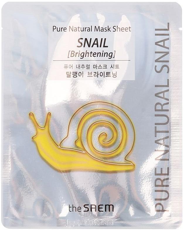 Маска тканевая с муцином улитки (сияние) Pure Natural  Mask Sheet Snail The Saem
