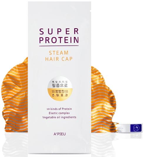 Протеиновая термомаска для волос в форме шапочки Super Protein Steam Hair Cap A'Pieu