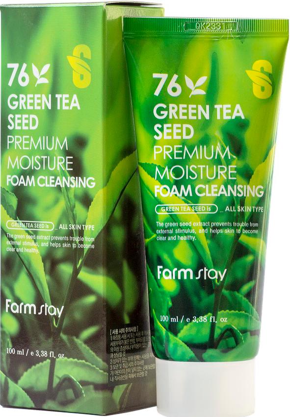 Пенка для умывания ультраувлажняющая 76 Green Tea Seed Premium Moisture Cleansing, 100мл FarmStay