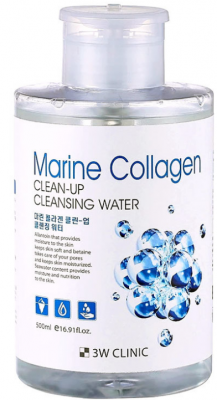 Очищающая вода для снятия макияжа Marine Collagen Clean-Up Cleansing Water, 500мл 3W Clinic