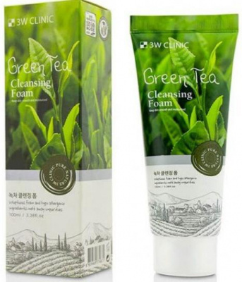 Пенка для умывания натуральная с экстрактом зелёного чая Green Tea Cleansing Foam, 100мл 3W Clinic