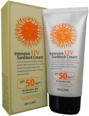 Крем для лица солнцезащитный интенсивный Intensive UV Sun Block Cream, spf 50, 70мл 3W Clinic